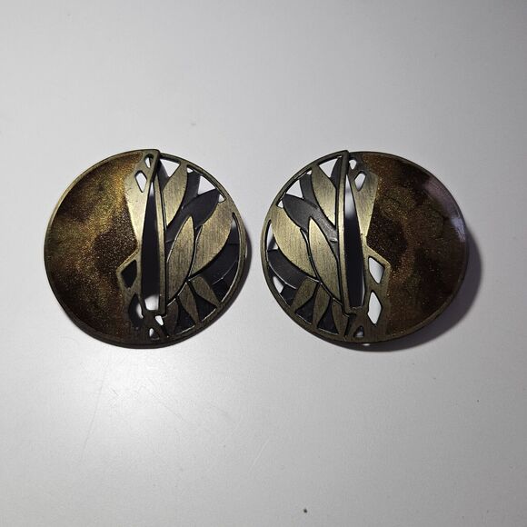 **Final Sale** Edgar Berebi Vintage Shimmery Earth Tone Enamel Round Earrings - Picture 12 of 12